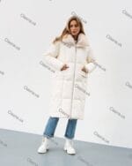 Женский зимний длинный пуховик с капюшоном 73517 - Зображення 2